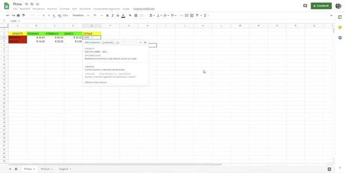 Utilizzo delle funzioni: utilizzare la funzione SOMMA per calcolare la somma di un range di celle (es. =SOMMA(A2:A100)).