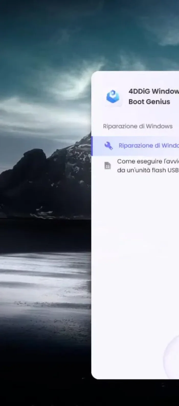 Aprire 4Ddg Windows Boot Genius e creare un disco di avvio, selezionando il sistema operativo corretto (es. Windows 11 64 bit).