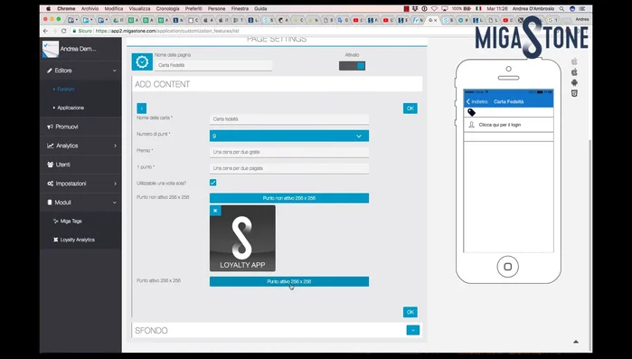 Personalizzare le immagini per lo stato attivo e non attivo della card.