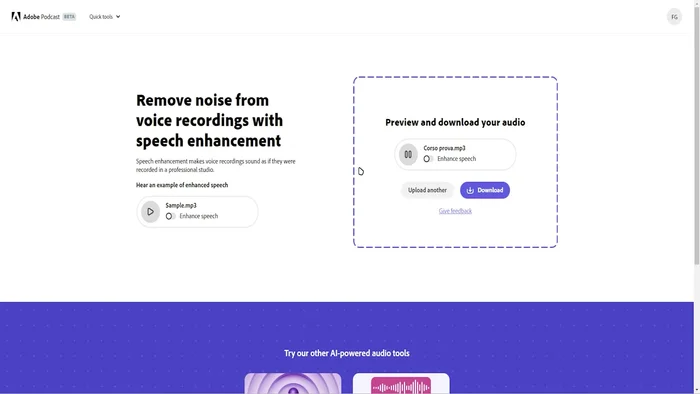 Utilizza la funzione di miglioramento audio di Adobe Podcast Beta (un singolo click).