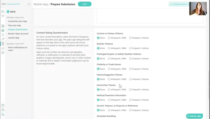Completa il questionario e la valutazione dei contenuti: rispondi onestamente alle domande sul contenuto dei corsi. L'errata classificazione può portare alla rimozione dell'app.