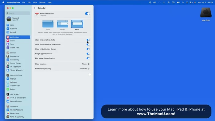 Utilizza gli avvisi sensibili al tempo per le notifiche importanti (es. Calendario, Promemoria): le notifiche arriveranno anche se è attiva una modalità Focus.