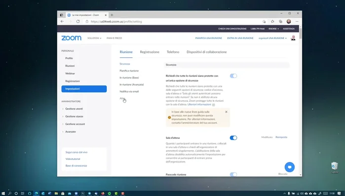 Nella colonna "Riunione", cliccare su "Riunione avanzata".