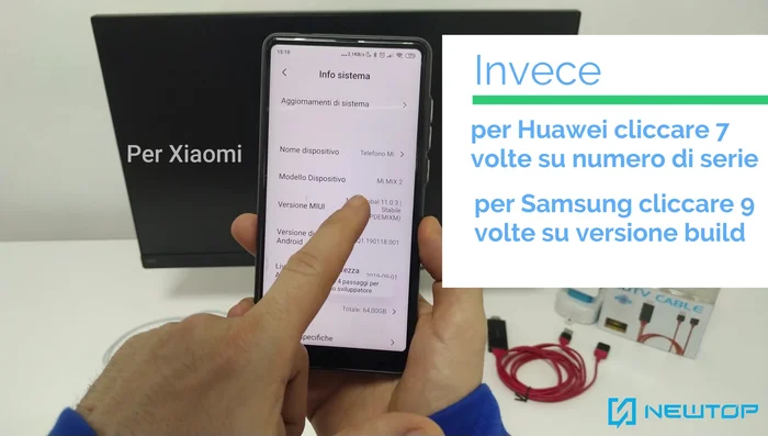 Abilitare il debug USB nelle opzioni sviluppatore.