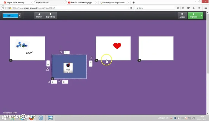 Utilizzare la modalità 'Impress' per modificare ulteriormente la presentazione, spostando e riordinando le diapositive.