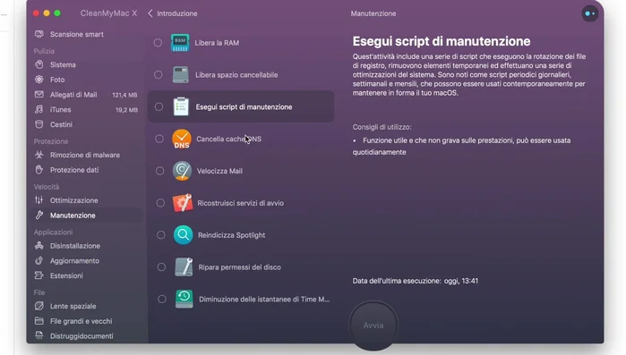 Esegui manutenzione del sistema: