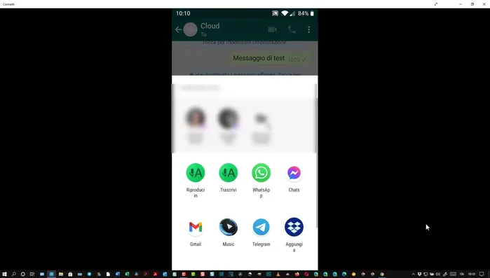 Seleziona "Trascrivi" tra le opzioni di condivisione.