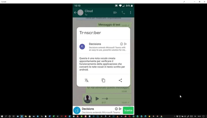 Aspetta che l'applicazione FraScriver trascriva il messaggio vocale in testo.