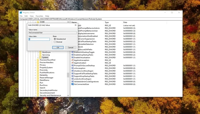 Fare doppio clic sul valore "NoUserConnected" e impostare i dati valore su "0" (zero).