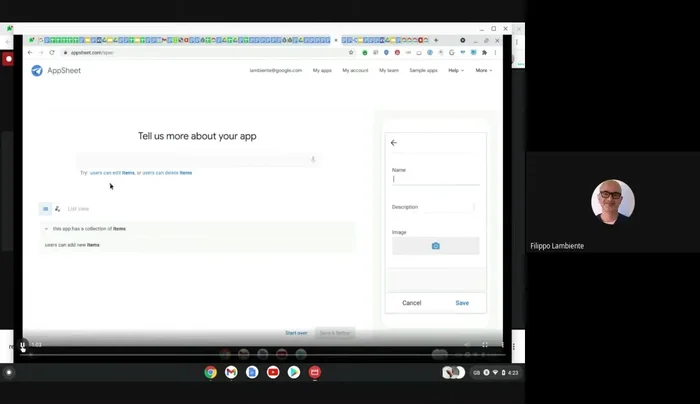AppSheet genera automaticamente un'applicazione base per la gestione della lista degli item.