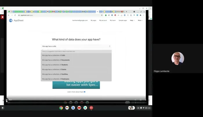 AppSheet genera automaticamente un'applicazione base per la gestione della lista degli item.