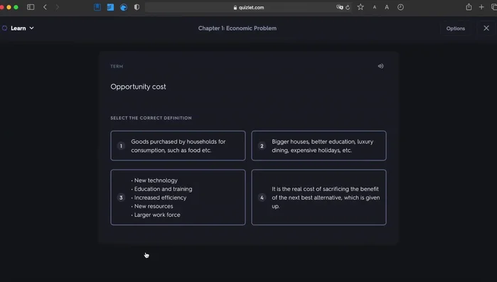Attiva le opzioni per includere domande a scelta multipla e domande scritte nella modalità "Apprendimento" per una revisione completa.