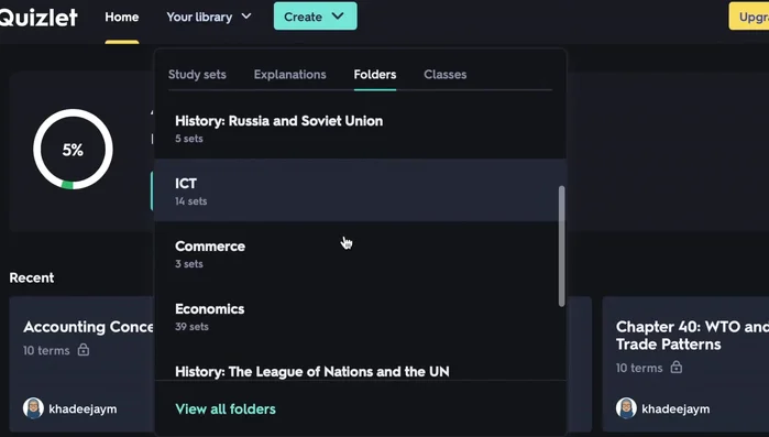 Organizza i tuoi set di studio per argomento in cartelle e classi.