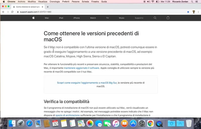 Trovare la pagina dedicata al download di versioni precedenti di macOS. Il link è solitamente presente nella sezione di supporto Apple dedicata ai problemi di compatibilità.