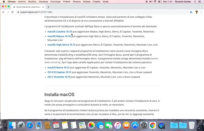 Selezionare la versione desiderata di macOS (es: El Capitan, Mojave, Catalina).