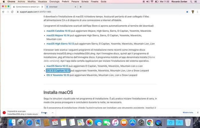 Scegliere la cartella di destinazione e avviare il download.