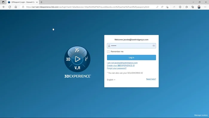 Accedi con le tue credenziali 3D Passport o SolidWorks ID (o crea un account se necessario).