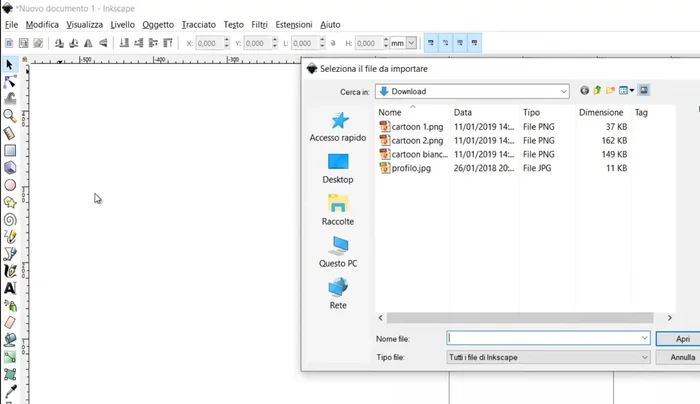 Trascinare l'immagine importata nell'area di lavoro di Inkscape.
