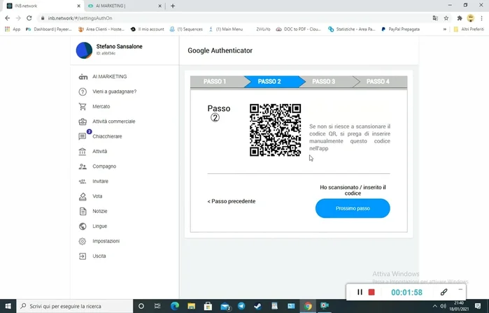 Scansiona il codice QR visualizzato su BNetwork con Google Authenticator per associare l'app al tuo account.