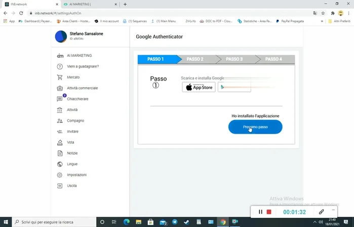 Scarica e installa Google Authenticator sul tuo smartphone (se non lo hai già fatto).