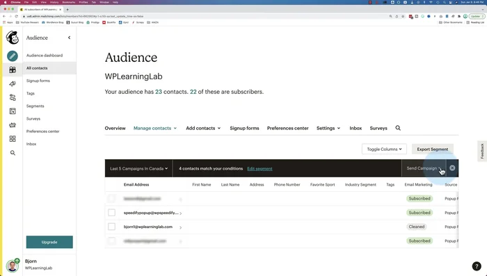 Per inviare una campagna email al tuo segmento salvato, vai alla creazione di una nuova campagna e seleziona il segmento come destinatario.