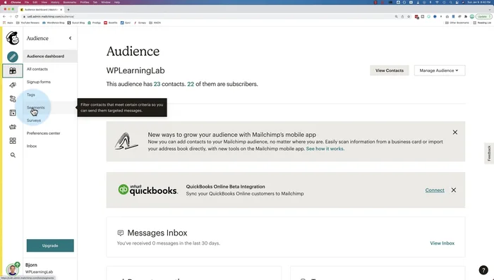Clicca su 'Segmenti'. Se non hai ancora creato segmenti, vedrai un'icona di un uovo rotto. Clicca su 'Crea segmento'.
