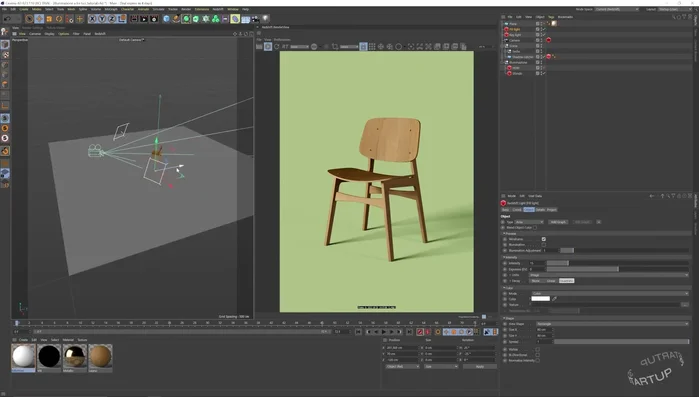 Posizionamento della Back Light (luce di retroilluminazione): una area light posizionata dietro l'oggetto, con dimensioni ridotte (40) e intensità bassa per creare contrasto e evidenziare i contorni.