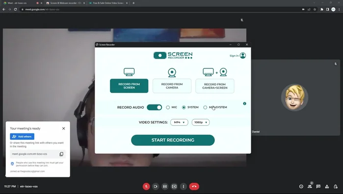 Seleziona l'audio da registrare (sistema, microfono o entrambi).