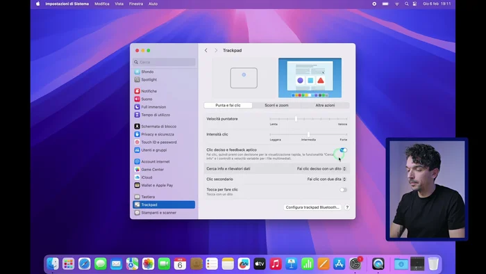 Attiva il "Tocca per cliccare" sul trackpad.