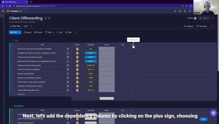 Aggiungere la colonna 'Dipendenze' tramite il segno più.