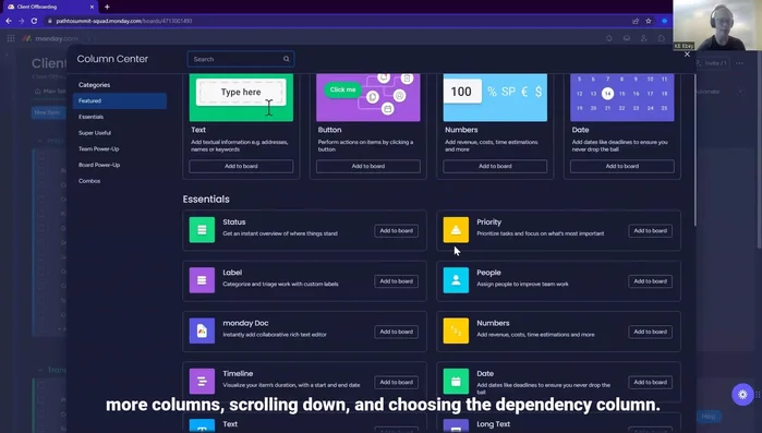 Aggiungere la colonna 'Dipendenze' tramite il segno più.
