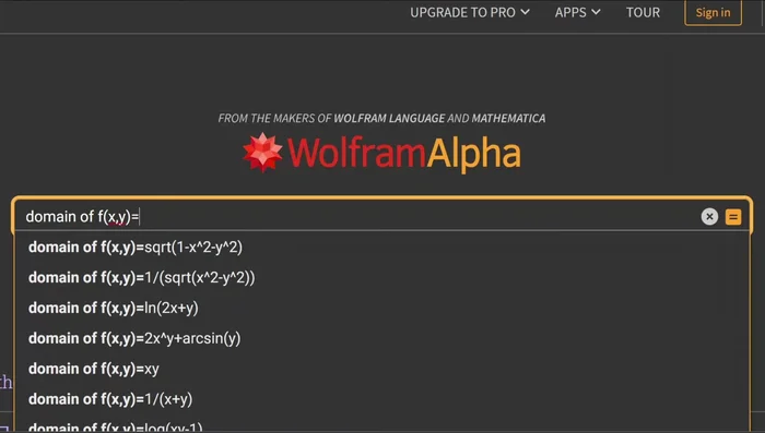 Analisi 2: Per studiare il dominio di una funzione in più variabili, scrivi 'Domain of f(x,y)' e inserisci l'espressione algebrica.